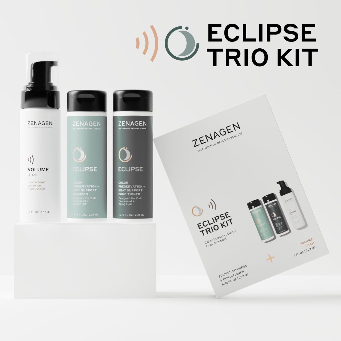 ZENAGEN Eclipse Trio Kit | Color Preservation + Gray Support | Shampoo + Conditioner + Volume Foam | for Color Protection, Hair Health & Voluminous Beauty & Personal Care Zenagen