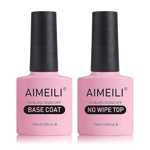 AIMEILI Gel Nail Polish No Wipe Top and Base Coat Set Shine Finish Long Lasting Soak Off Gel Nail Lacquer - 2 x 10ml Beauty & Personal Care AIMEILI