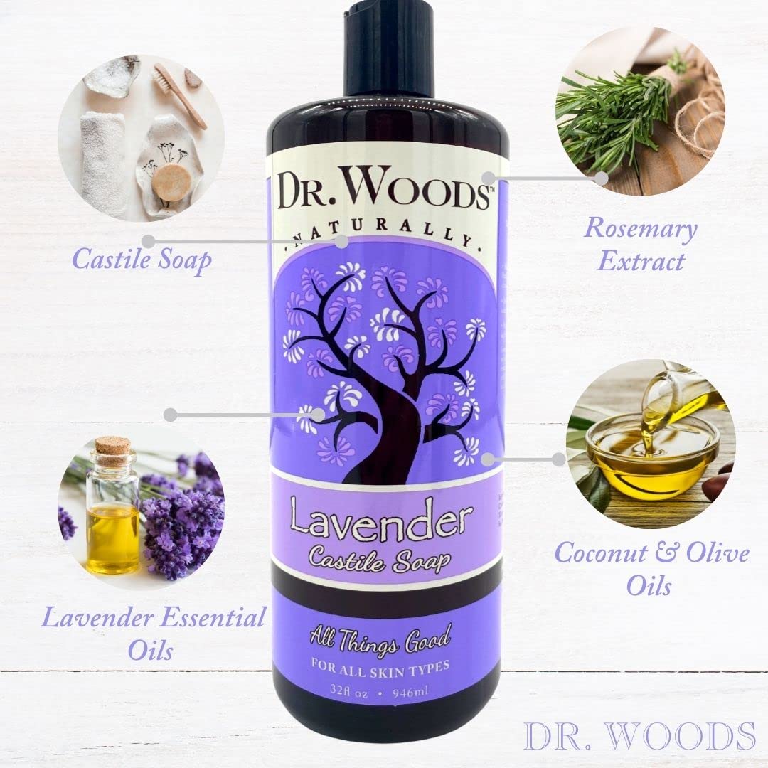 Dr. Woods Lavender Liquid Castile Soap - Castile Soap with Pure Lavender Oil, Body Wash for Men and Women, Natural Cleaner for Face, Hands, and Body Beauty & Personal Care Dr. Woods