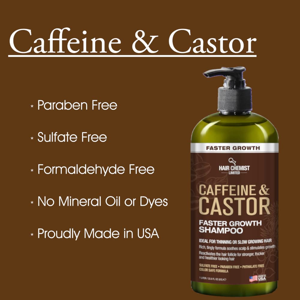 Hair Chemist Caffeine & Castor Large Shampoo/Conditioner/Hair Oil 3-PC Boxed Gift Set - Sulfate Free Shampoo & Conditioner for Growth Beauty & Personal Care Hair Chemist