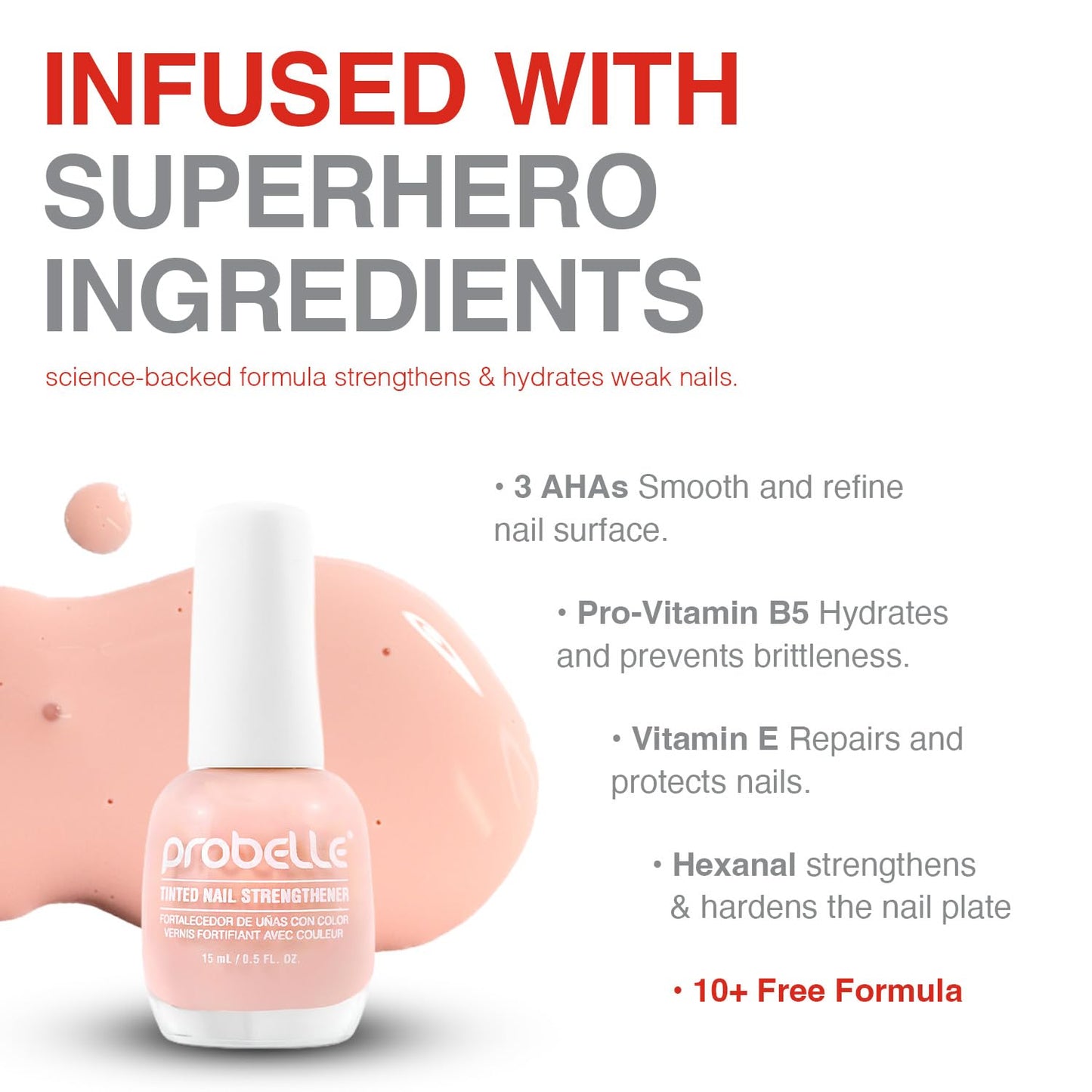 Probelle Tinted Nail Strengthener, Colored Nail Strengthening Treatment, Nail Growth and Repair, Stops Peeling, Splits, Chips, Cracks, and Strengthens Beauty & Personal Care Probelle