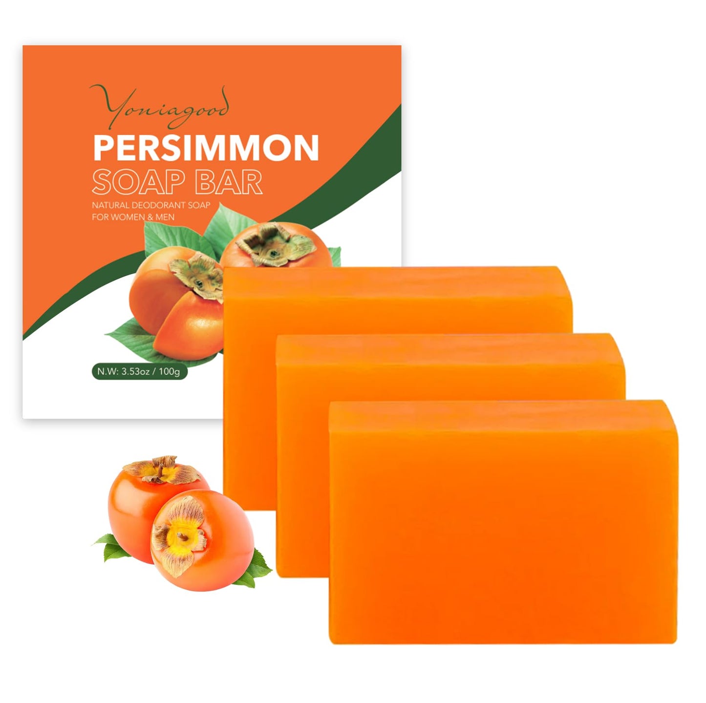 yoniagood 3 PCS Persimmon Soap Bar for Body Odor Control, Natural Refreshing Body Bar Soap for Old People Smell, Organic Deep Cleaning Body Face Wash Beauty & Personal Care yoniagood