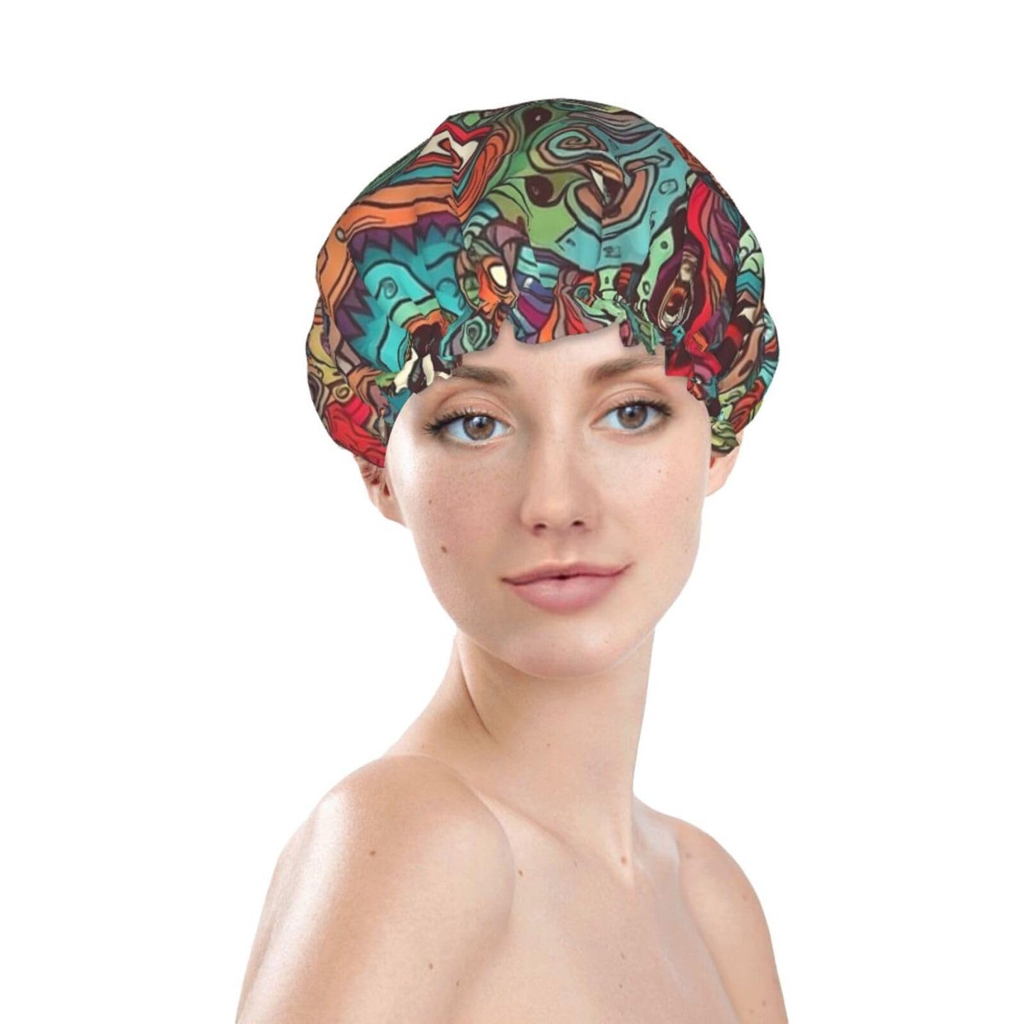 Abstract Monster Shower Cap For Women Reusable Double Layers Bathing Bath Cap Hair Caps Waterproof Elastic Band Ladies Spa Salon Shower Hat Hair Caps Beauty and Personal Care GDSHJKLW