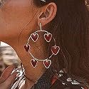 Doubnine Large Hoop Earrings Red Heart Circle 80s Silver Dangle Earrings Wedding Bridal Love Sweet Bohemian Jewelry for Women Girls Beauty & Personal Care Doubnine