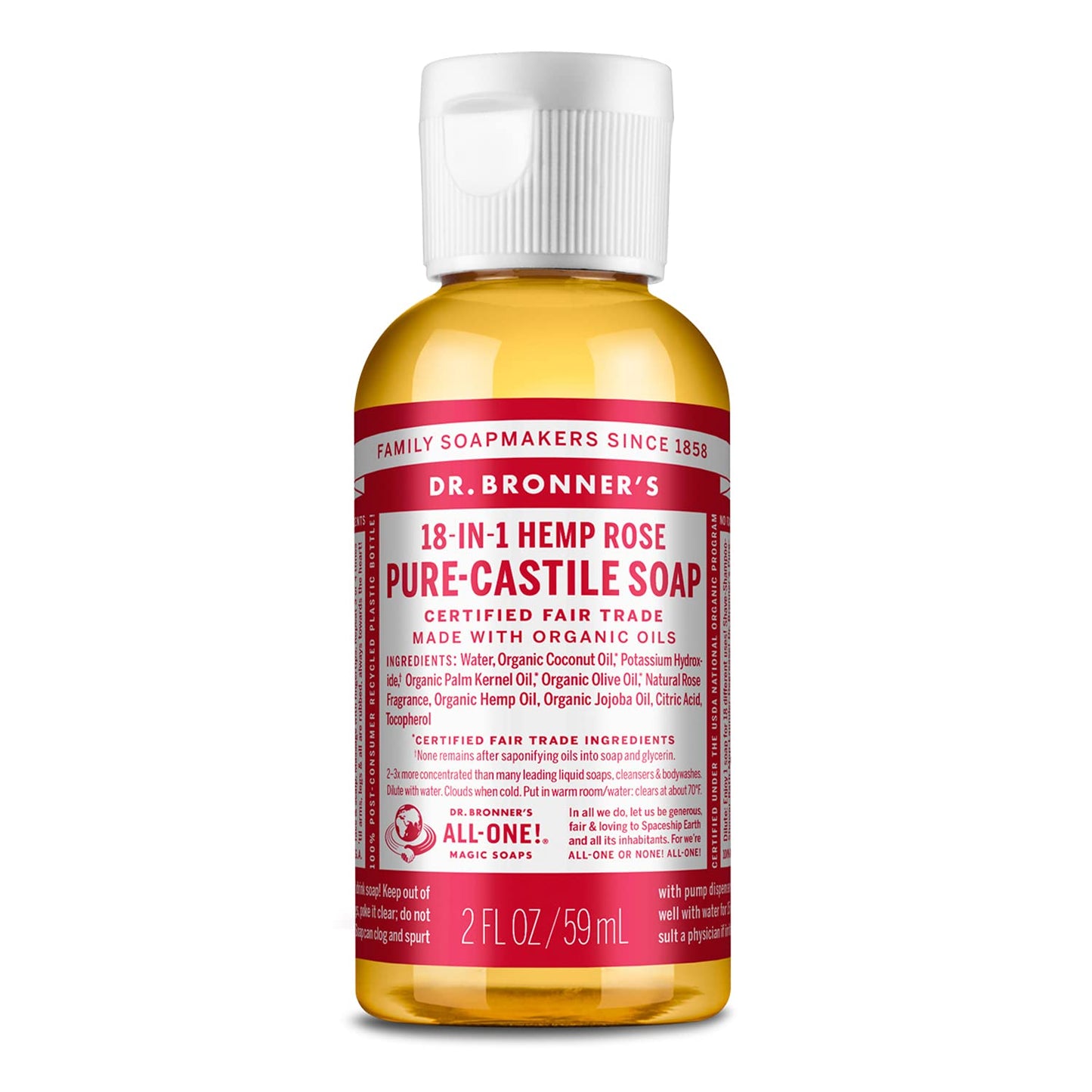 Dr. Bronner's - Pure-Castile Liquid Soap (Rose, 2 ounce) - Made with Organic Oils, 18-in-1 Uses: Face, Body, Hair, Laundry, Pets and Dishes Beauty & Personal Care Dr. Bronner's