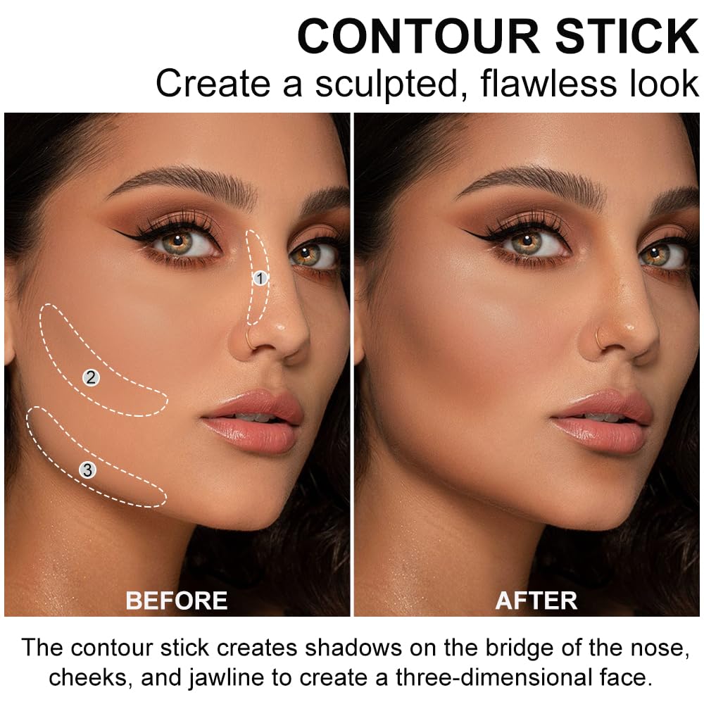 Cream Bronzer Stick, Multi-use Contour Stick for Face Shaping, Matte Finish Beauty Wand for Sculpt the Face, Easy to Apply, Longwear, Waterproof Beauty & Personal Care Lezero