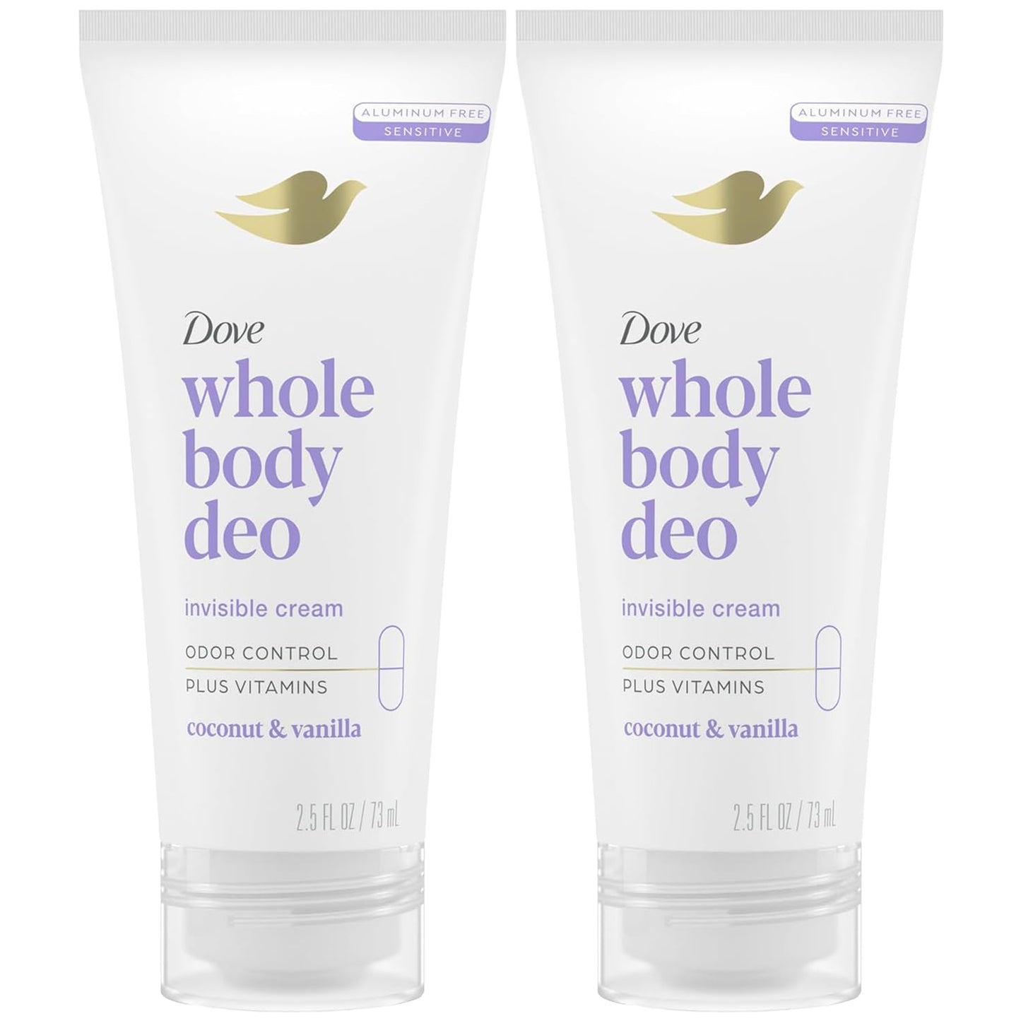 Dove Whole Body Deo Aluminum Free Invisible Cream Deodorant Coconut & Vanilla for 72h Odor Control, 2.5 oz (Pack of 2) Beauty and Personal Care Dove