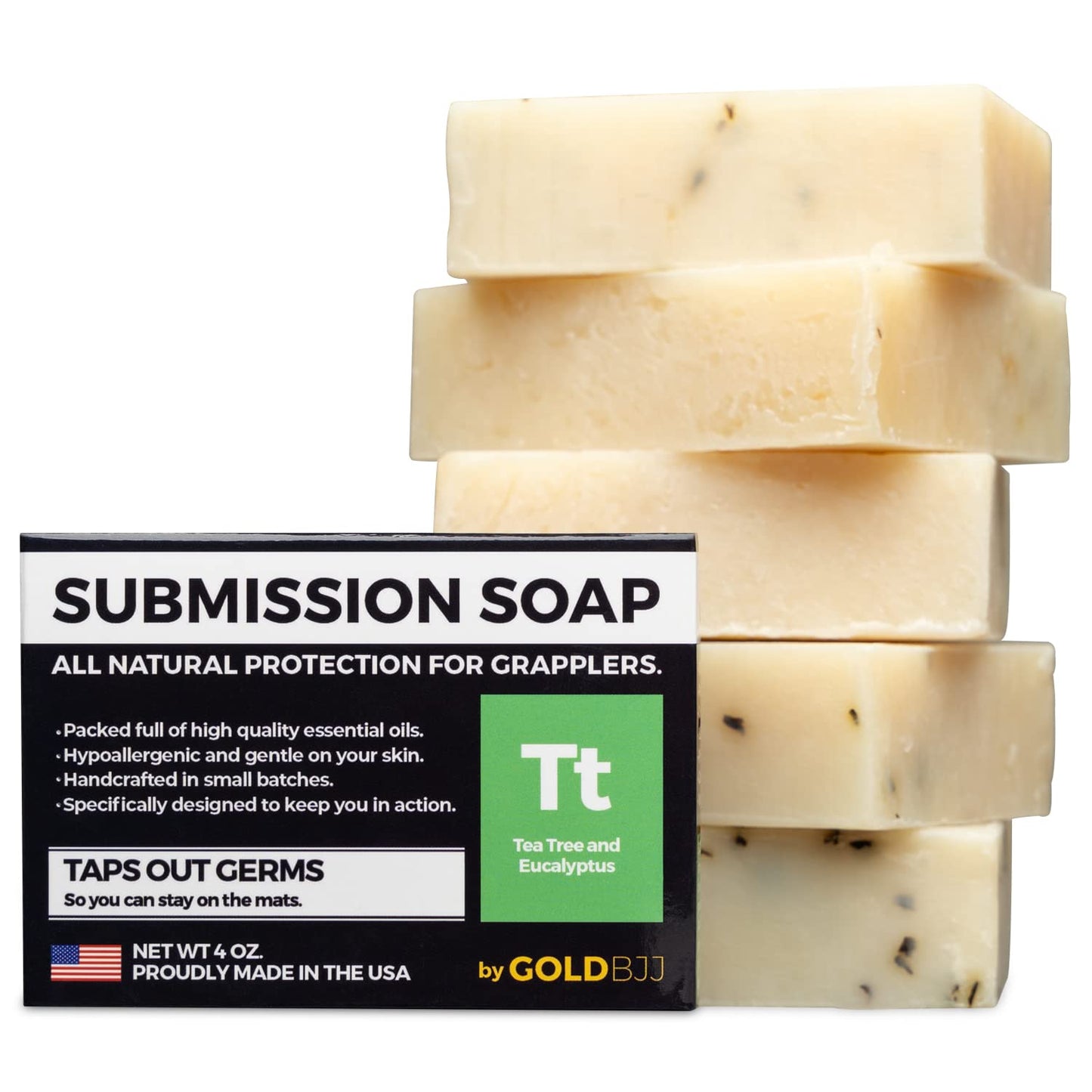 Premium Tea Tree Oil Soap - USA Made Bar Soap for BJJ, Jiu Jitsu, Wrestling, and Grappling (5-Pack of 4 Ounce Soap Bars, Classic Tea Tree) Beauty & Personal Care Gold BJJ