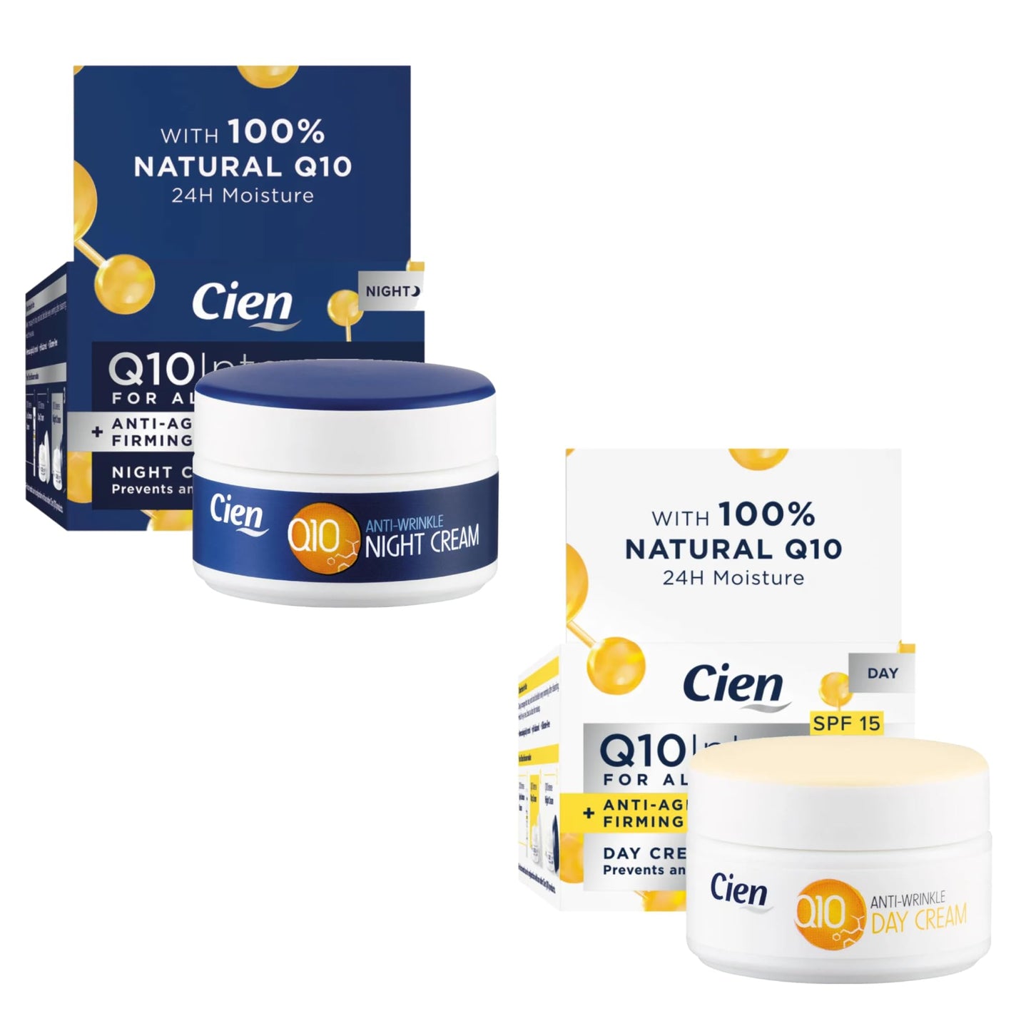 Set of 2 x 50 ml Cien Anti-Wrinkle DAY + NIGHT CREAM - with q10, Hyaluronic Acid & Vitamin E by Cien Beauty & Personal Care Cien