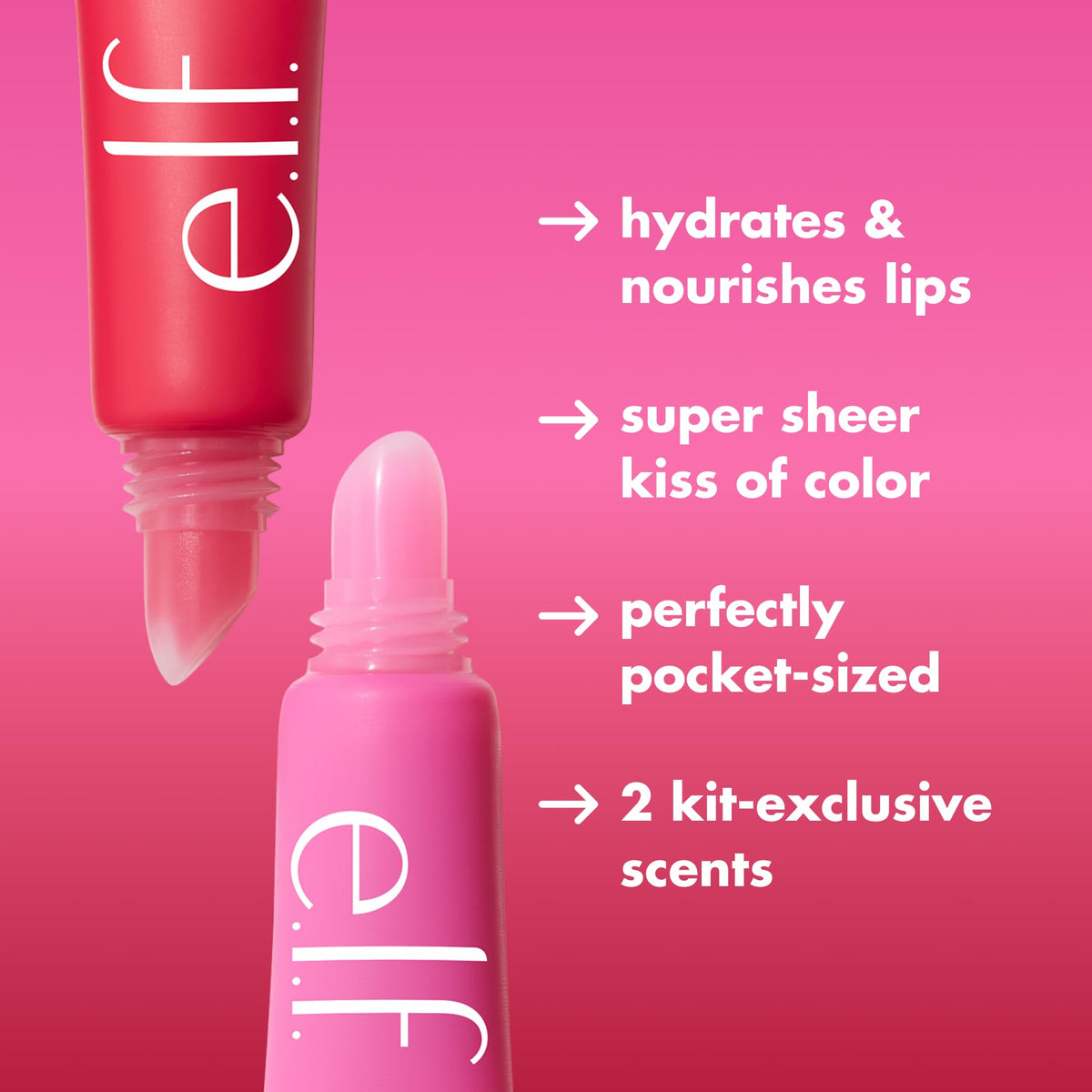 e.l.f. Squeeze Me More Lip Balm Duo, Moisturizing Balm For A Sheer Tint Of Color, Made With Hyaluronic Acid, Vegan , Cherry & Bubblegum Beauty & Personal Care e.l.f.