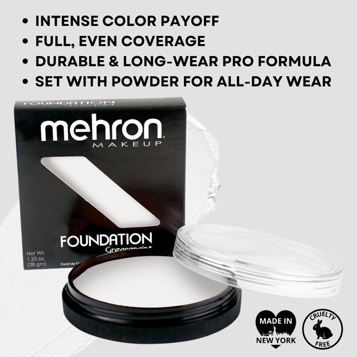 Mehron Makeup Foundation Greasepaint | Stage, Face Paint, Body Paint, Halloween Makeup 1.25 oz (38 g) (WHITE) Beauty & Personal Care Mehron