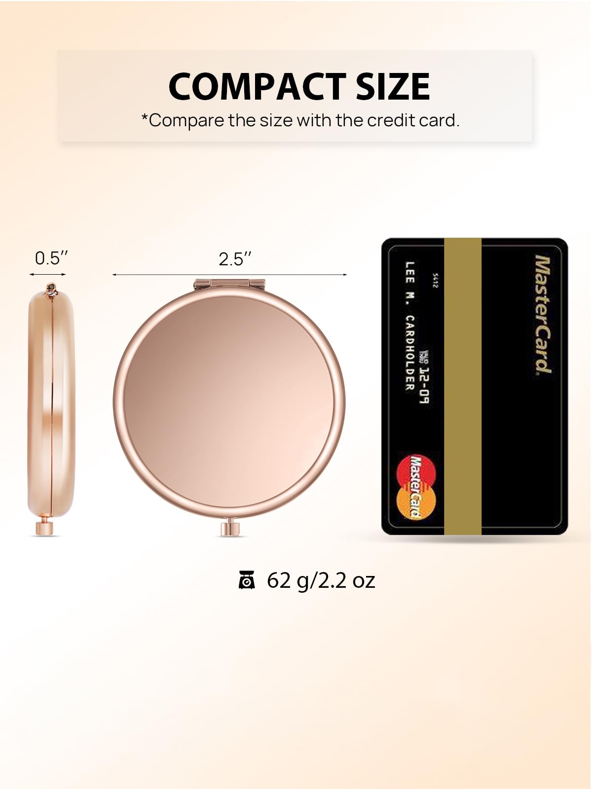Getinbulk Compact Mirror for Purse, Double-Sided 1X/2X Magnifying Metal Pocket Makeup Mirrors(Round, Rose Gold) Beauty and Personal Care Getinbulk