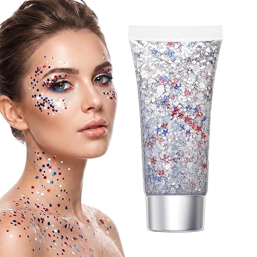 Red White Blue Hair Glitter Stick, 2026 New Patriotic USA Flag Star Chunky Face Body Outfits Sparkle Patriotic Pride Glitter for Soccer President's Beauty & Personal Care SundownAura