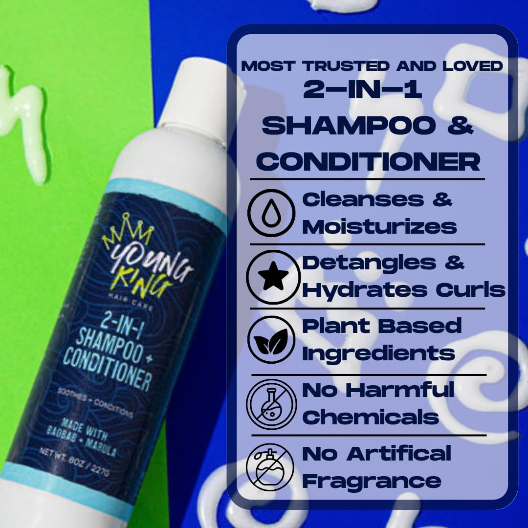 YOUNG KING HAIR CARE Kids Conditioning Detangler For Boys | Smooths and Softens Natural Curls | Plant-Based and Harm-Free (8 oz) Beauty & Personal Care YOUNG KING HAIR CARE