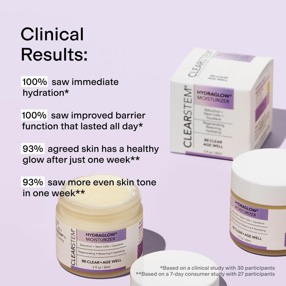 CLEARSTEM - HYDRAGLOW Stem Cell Moisturizer - Bakuchiol + Squalene - Youthful Skin Face Moisturizer - All Skin Types - Facial Skin Care Products Beauty & Personal Care CLEARSTEM