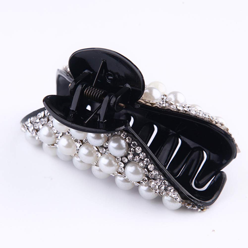2PCS Womens Rhinestones Hair Claw Jaw Clips Pins Imitation Pearl Hair Catch Barrette Hair Updo Grip Hair Accessories Beauty & Personal Care Suoirblss