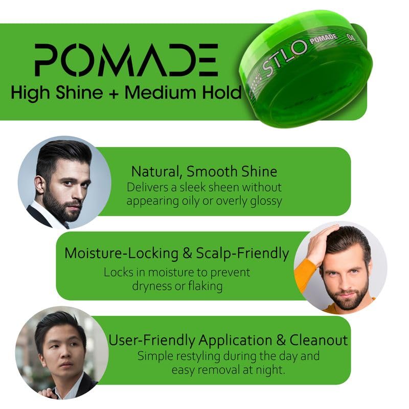 STLO Pomade High Shine - Medium Hold - Hair Styling Cream for Frizz Control and All Day Professional Look Beauty & Personal Care STLO