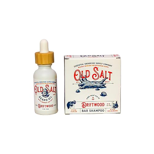 Driftwood Beard Oil and Bar Shampoo Set- Old Salt Grooming Supply - Undaria Sea Kelp, Handcrafted, Natural, No Harsh Chemicals, Woodsy Scent, Beauty & Personal Care Old Salt