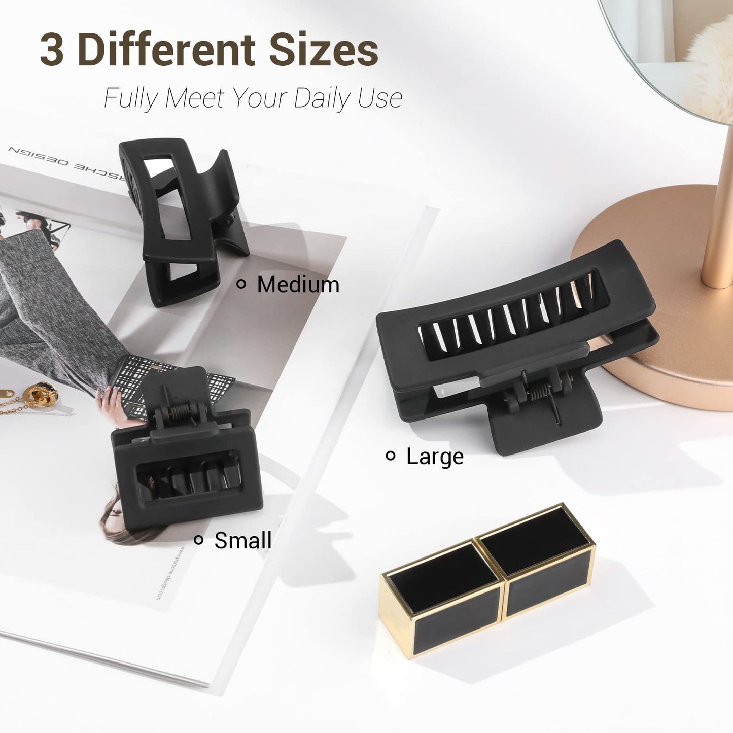 Shinowa 3 Pack Hair Claw Clips, Square Rectangular Claw Hair Clips for Women Girls, Non-slip Matte Large Medium Small Hair Clips, Strong Hold Jaw Clip Beauty & Personal Care Shinowa