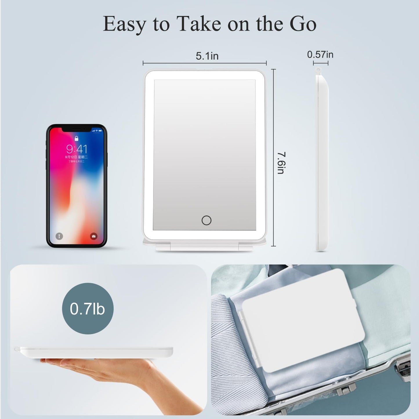 FUNTOUCH Rechargeable Travel Makeup Mirror with 72 Led Lights, Portable Lighted Beauty Mirror, 3 Color Lighting, Dimmable Touch Screen, Tabletop LED Beauty & Personal Care FUNTOUCH