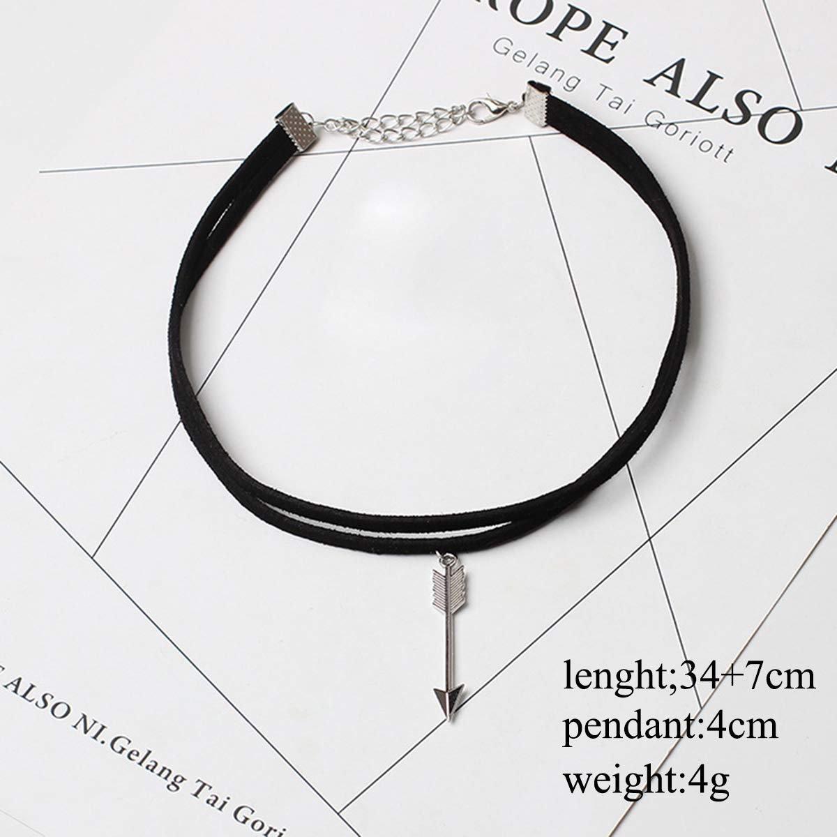 DoubleNine Arrow Pendant Choker Black Gothic Vengan Suede Necklace for Women Beauty & Personal Care Doubnine