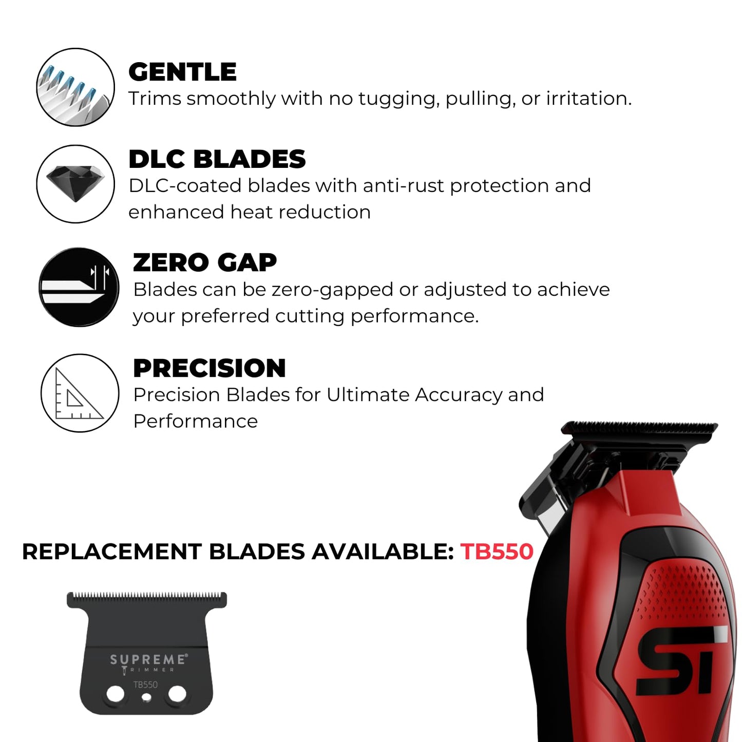 Supreme Trimmer Darkstar 72 Trimmer ST700 with Magnetic Vector Motor - 180 Min Run Time, 9000 RPM Barber Hair Trimmer - Low Noise, Professional Beard Beauty and Personal Care Supreme Trimmer