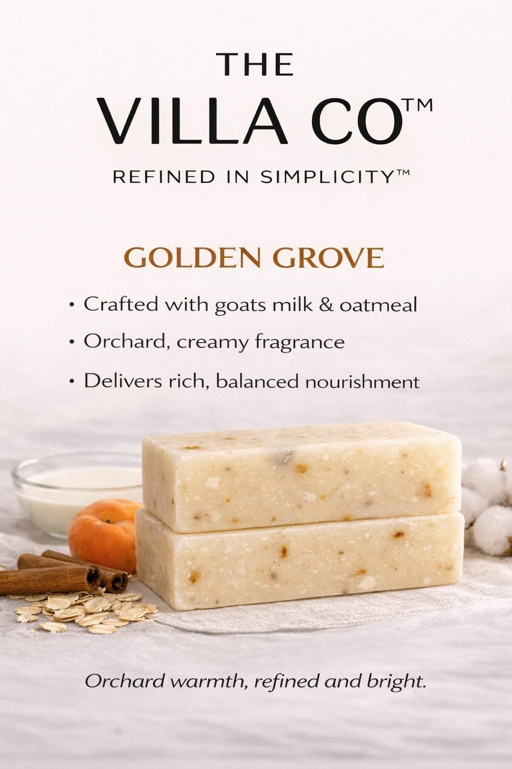 The Villa Co - Golden Grove | 4.5oz Exfoliating Body Bar for Women & Men | Artisan Made in USA | Natural Ingredients | Goats Milk Beauty & Personal Care The Villa Co