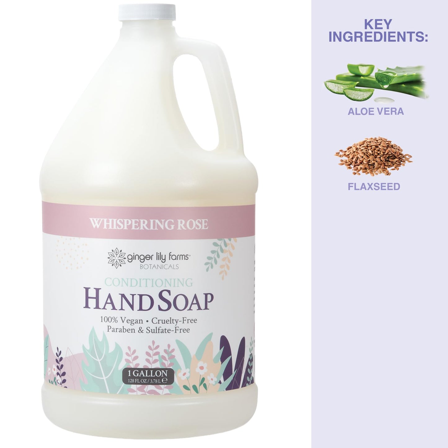 Ginger Lily Farms Botanicals Conditioning Liquid Hand Soap Refill, 100% Vegan & Cruelty-Free, Whispering Rose Scent, 1 Gallon (128 fl oz) Beauty & Personal Care Ginger Lily Farms