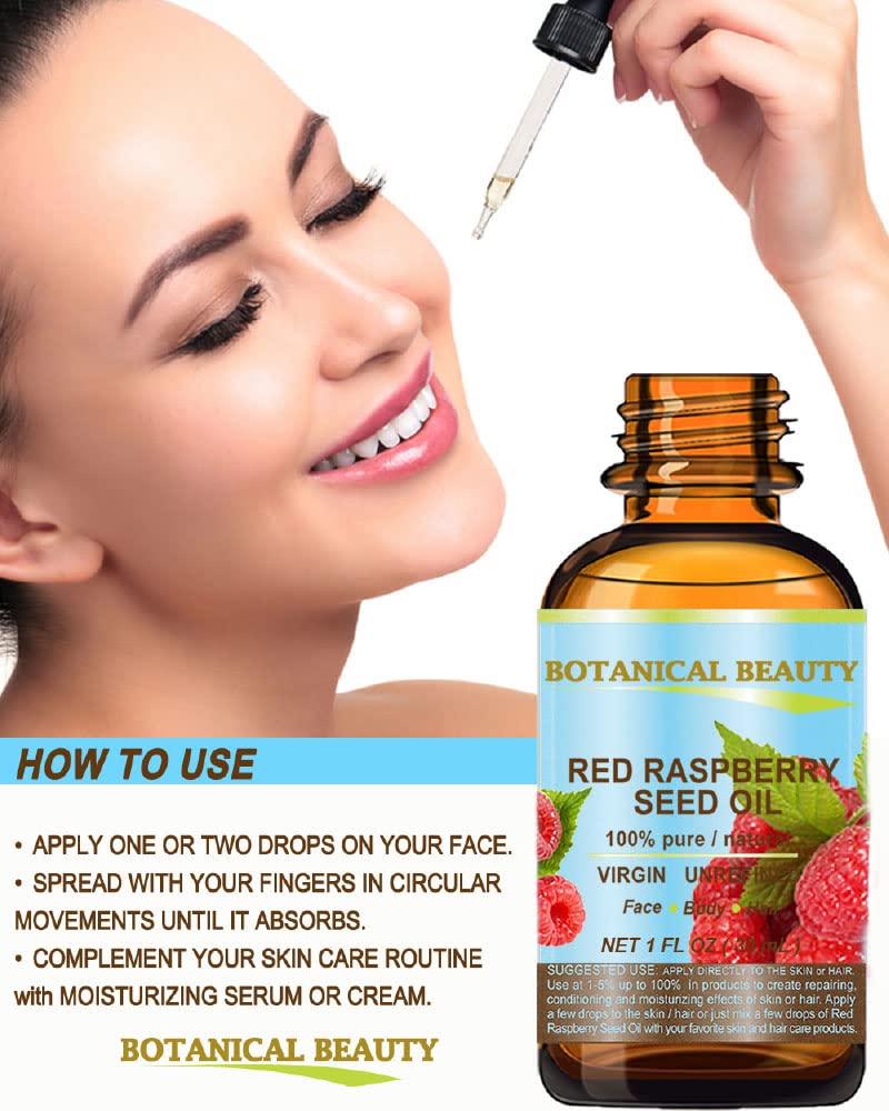 Botanical Beauty RED RASPBERRY SEED OIL 100% Pure Natural Virgin Unrefined Undiluted Cold Pressed Carrier Oil for Face, Skin, Hair, Body, Nails. Rich Beauty & Personal Care Botanical Beauty