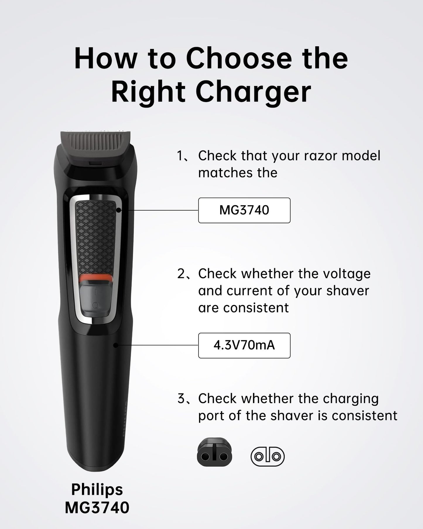 VHBW Charger Cord for Philips Norelco MG3740 & QP2520 Only, 4.3V 70mA Power Adapter, 6FT Replacement Charging Cable Beauty and Personal Care vhbw