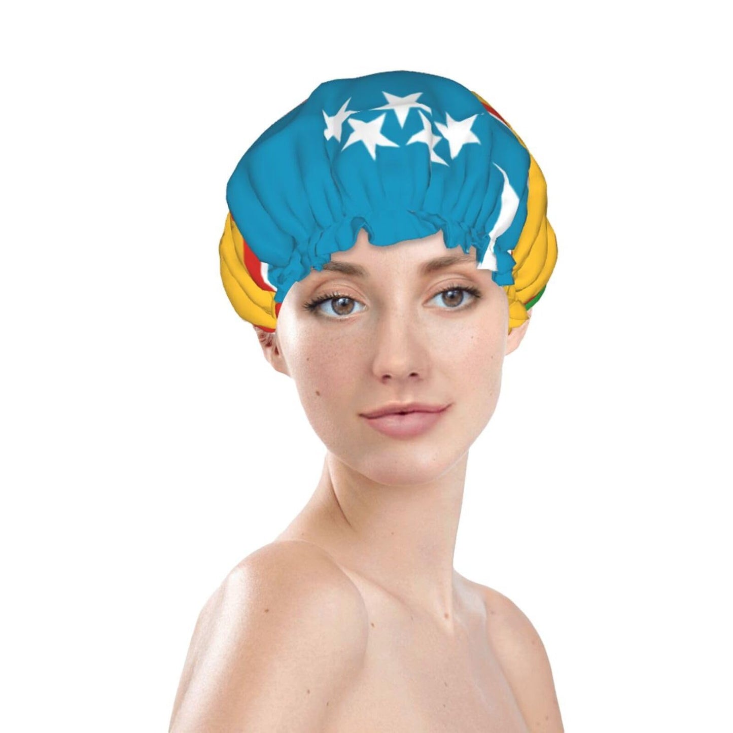 Karakalpakstan Flag Prints Shower Cap Double Layer Lined Waterproof Bathing Shower Hat Beauty and Personal Care Hayyett