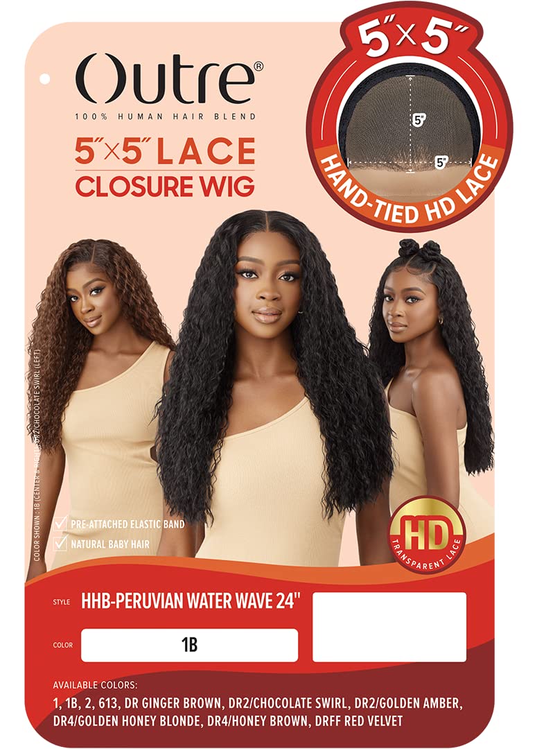 Outre - 5x5 Lace Closure Wig - Human Hair Blend - Peruvian Water Wave 24" (PLATINUM BLONDE 613)