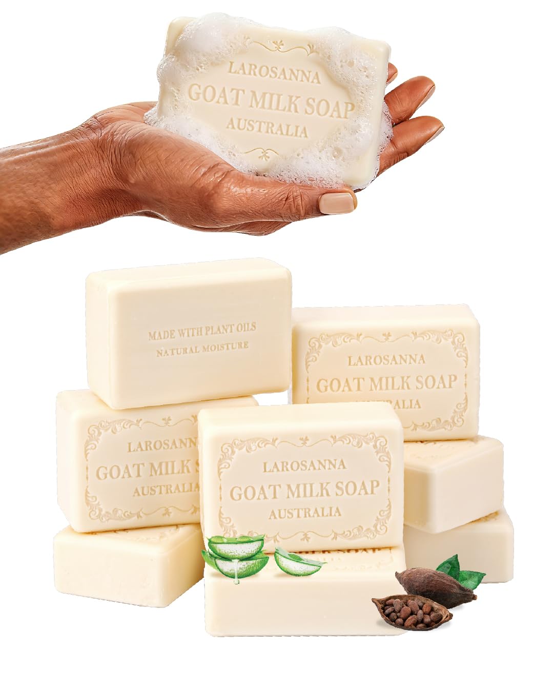 larosanna Australian Goat Milk Soap,Family Pack of 8,Helps Moisturize,Smooth & Cleanse Skin,Triple-milled Natural Soap Bar 6.35 oz with Cocoa Beauty & Personal Care larosanna