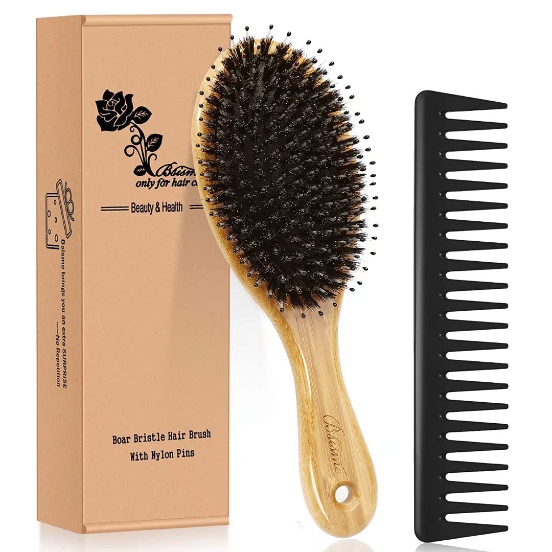 Hair Brush Comb Set Boar Bristle Hairbrush for Curly Thick Long Fine Dry Wet Hair,Best Travel Bamboo Paddle Detangler Detangling Hair Brushes Beauty & Personal Care Bsisme