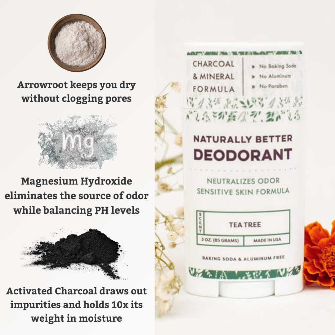 Tea Tree Naturally Better Deodorant - Sensitive Skin Formula, Aluminum-Free, Baking Soda-Free, All-Natural, Magnesium & Activated Charcoal Beauty and Personal Care NATURE'S APOTHECARY