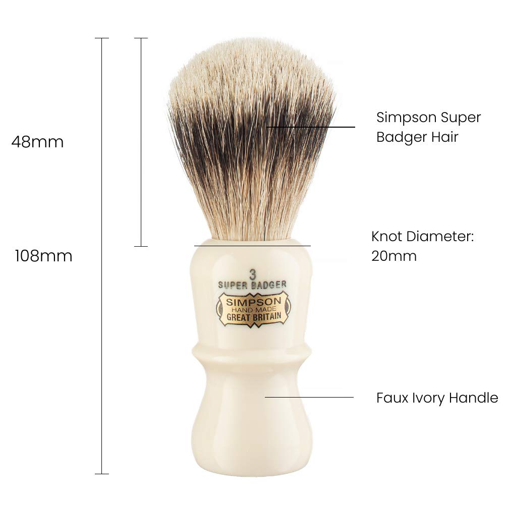 Emperor Super Badger Brush- Simpson Shaving Brushes - Faux Ivory Handle (3 Super) Beauty and Personal Care Simpson Shaving Brushes