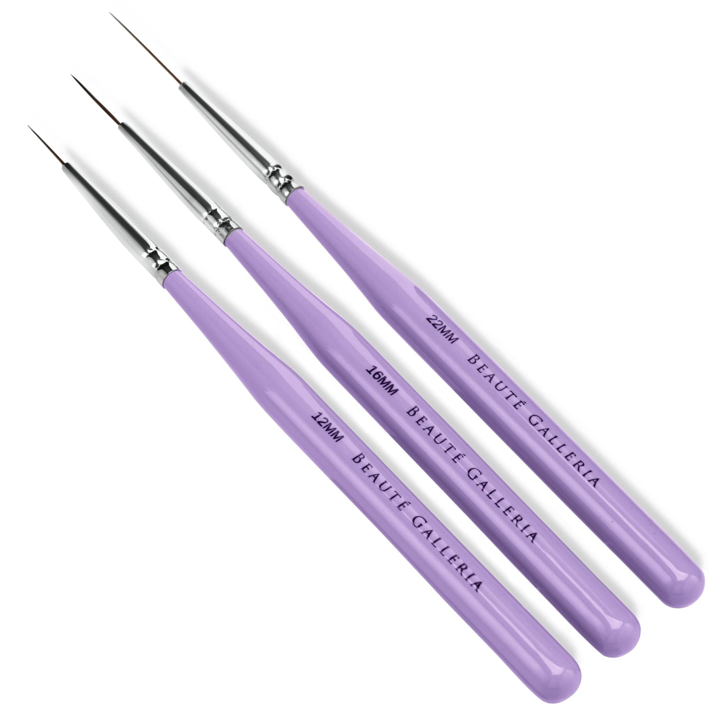 Beaute Galleria 3 Pieces Nail Art Long Striper Brush Set (12mm, 16mm, 22mm) for Thin Long Fine Line, Detailer, Striping, Color Block, One Stroke Beauty & Personal Care BEAUTÉ GALLERIA