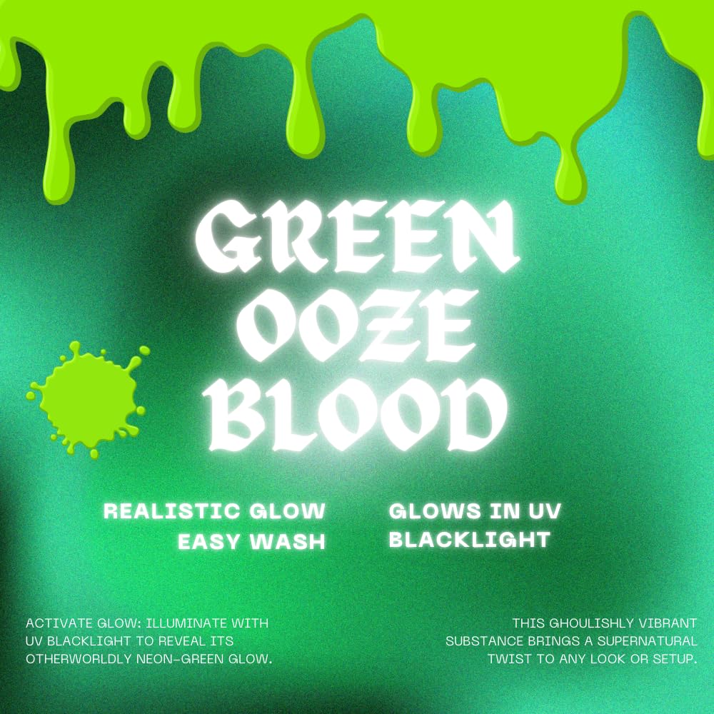UV Reactive Green Monster Ooze Blood - 1 fl oz Fake Green Blood, Halloween Costume Makeup for Gory Effects and Special Effects, Makeup for Spooky Beauty & Personal Care Liquid Latex Fashions