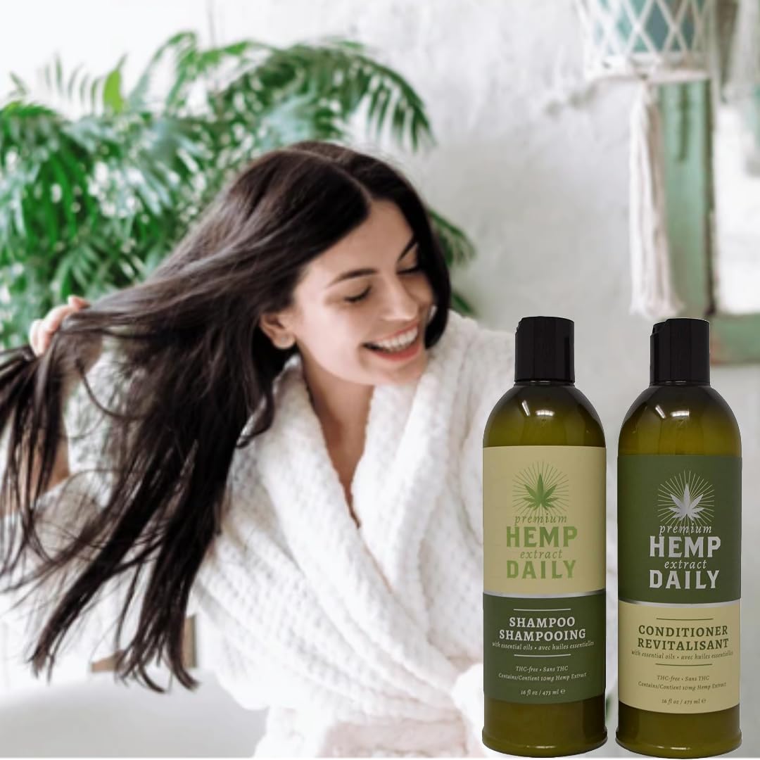 Hemp Daily Shampoo and Conditioner | Hemp, Argan, and Essential Oils | THC-free | 16 fl oz (Shampoo + Conditioner) Beauty & Personal Care Premium Hemp Extract Daily