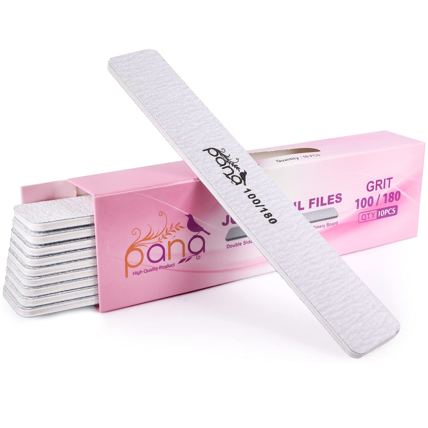 10pcs - PANA Jumbo Double-Sided Emery Nail File for Manicure, Pedicure, Natural, and Acrylic Nails - Zebra (Grit 100/180) Beauty & Personal Care PANA