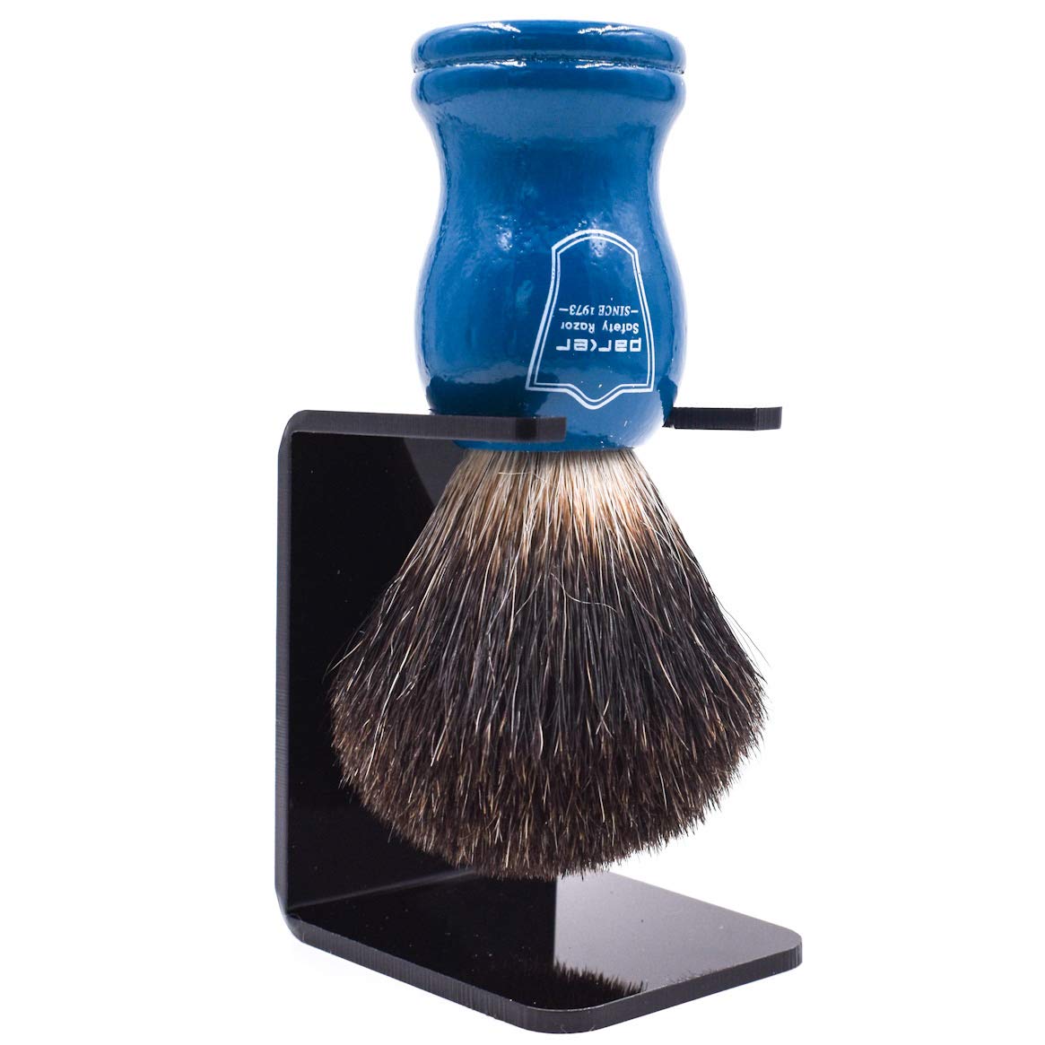 Parker 100% Black Badger Shaving Brush with Blue Wood Handle & Stand - Premium Wet?Shaving Lather Brush for Men Beauty and Personal Care Parker Safety Razor