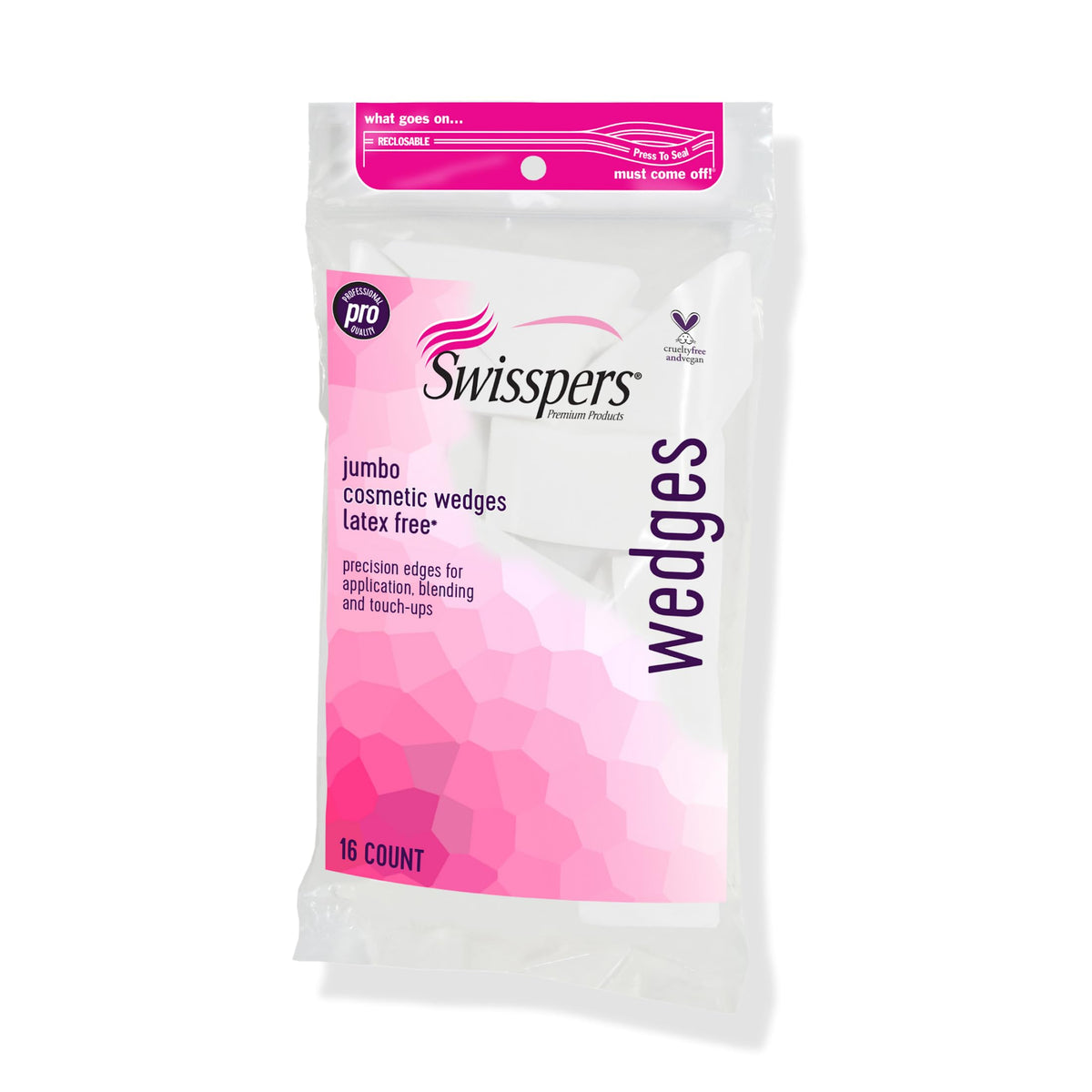 Swisspers Premium Pro Cosmetic Wedges, Latex-Free, Jumbo Size (Pack of 16)