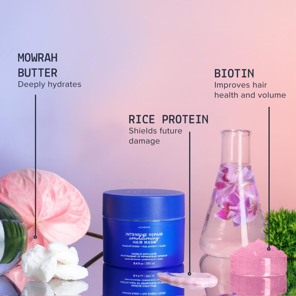AAVRANI Intensive Repair Conditioning Hair Mask - Mask for Dry, Damaged Hair - with Biotin, Rice Protein, & Mowrah Butter to Repair - Vegan - 8.4 Oz Beauty & Personal Care AAVRANI
