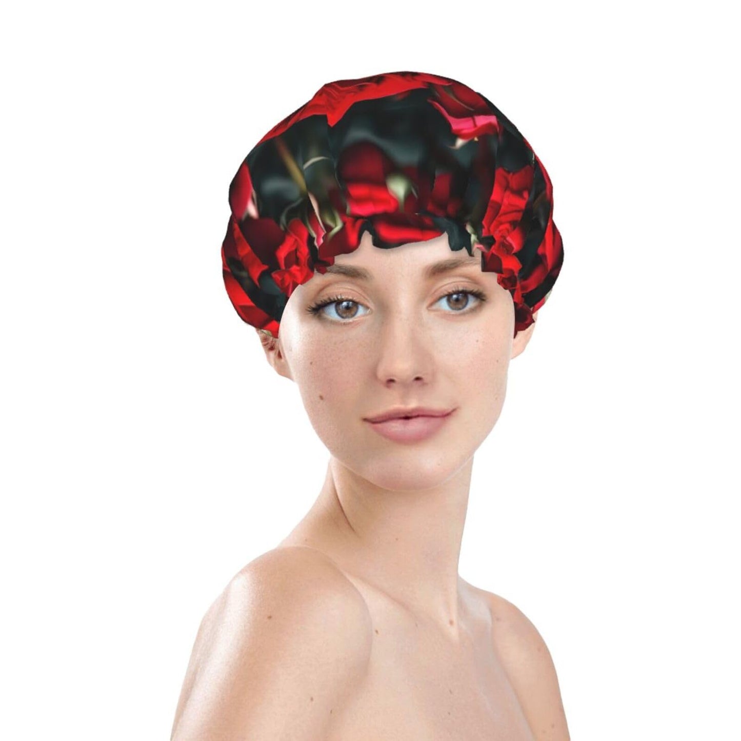 Many Red Rose Reusable Shower Cap For Women,Double Splashproof Shower Cap,Large Size For All Hair Lengths Beauty and Personal Care FRESQA