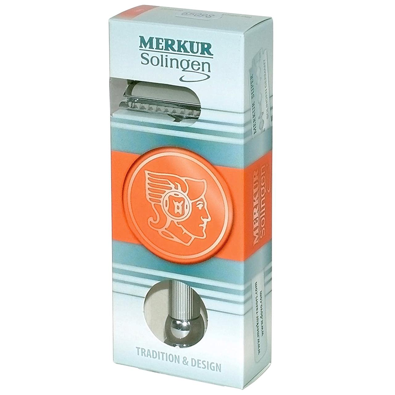 MERKUR 47C Double Edge Safety Razor - Long Handle Three-Piece Straight Cut Razor, Bright Chrome Finish, Engine-Turned Grip, Smooth Shave, Designed Beauty and Personal Care MERKUR
