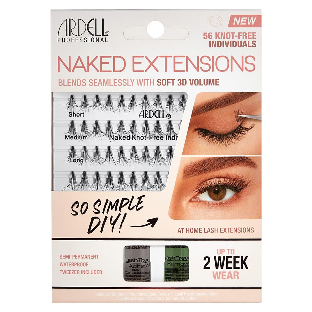 Ardell Naked Extensions Knot-Free Individual Lashes - Lightweight Natural Lash Clusters for DIY Eyelash Cluster Extension, Customizable Volume