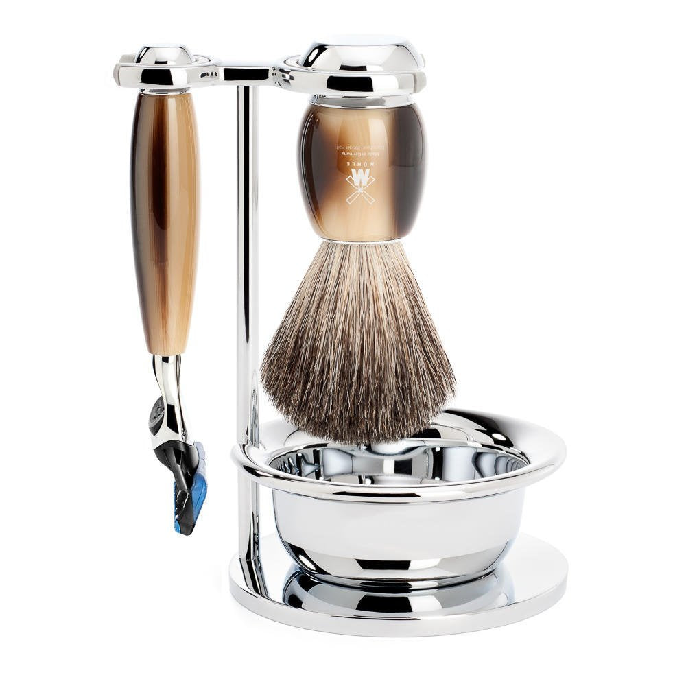 MÜHLE VIVO Brown Horn Resin 4-Piece Pure Badger 5-Blade Razor Shaving Set Beauty and Personal Care MÜHLE