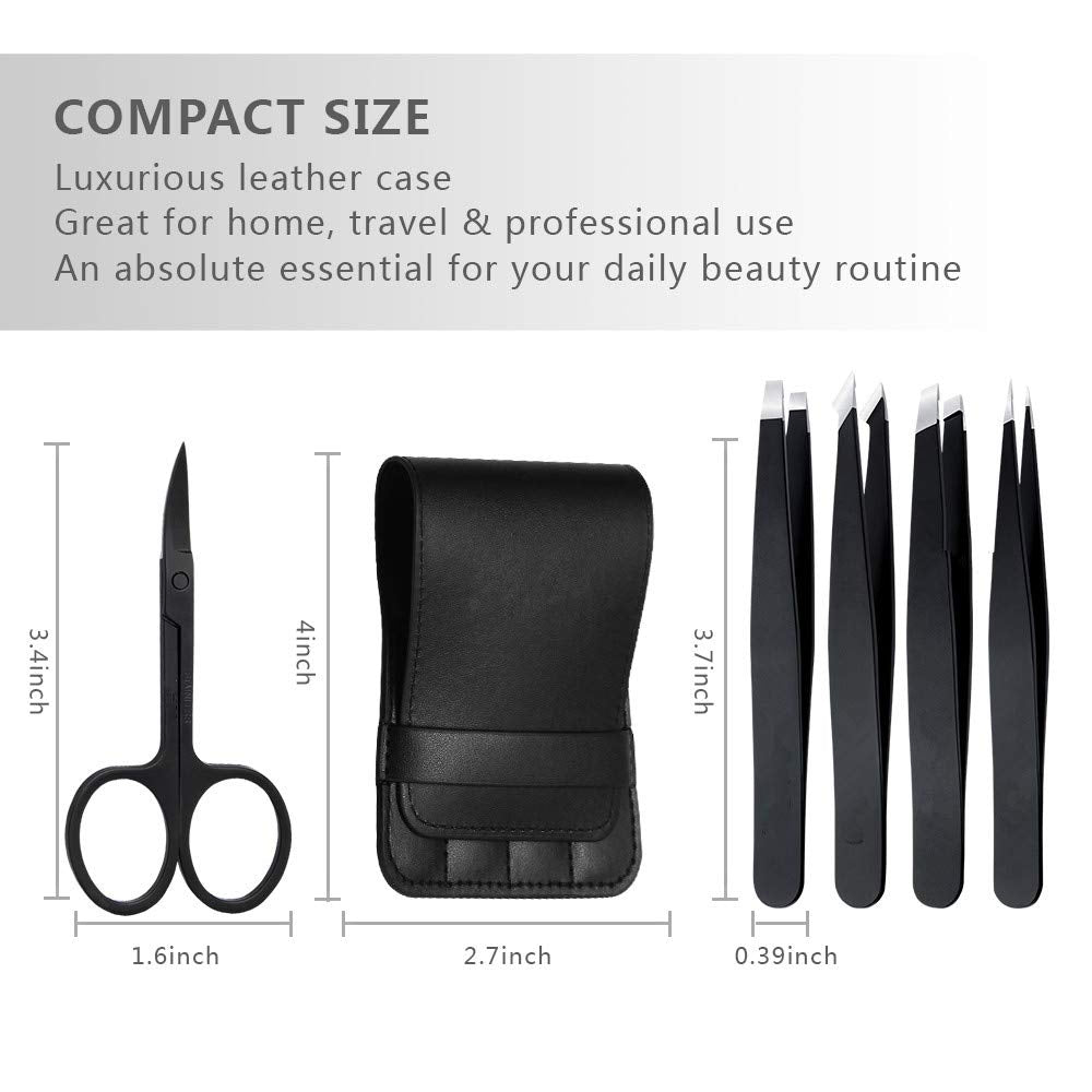 Tweezers Set 5-Piece - Professional Stainless Steel Tweezers with Curved Scissors, Best Precision Tweezer for Eyebrows, Splinter & Ingrown Hair Beauty & Personal Care Cutygirl