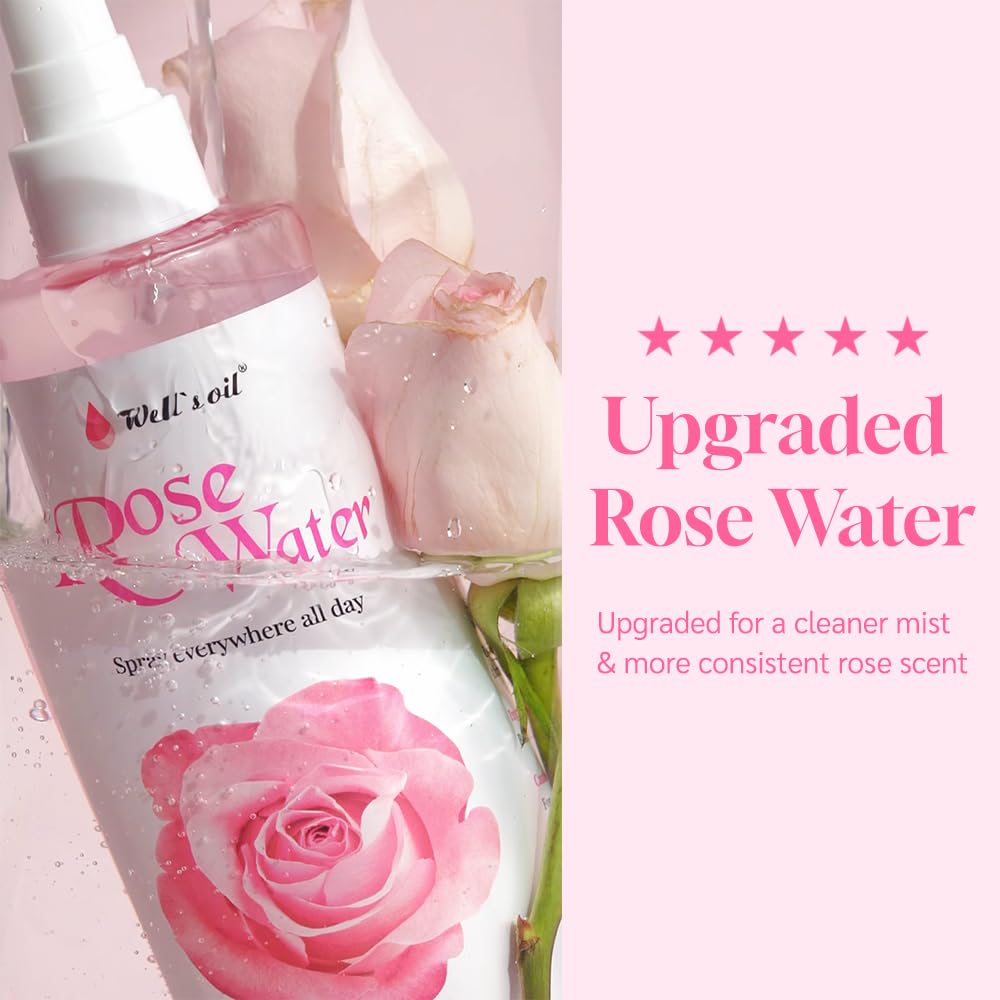 Well's Oil Rosewater Face & Hair Mist Spray (8 fl oz / 236 mL) | Floral Rosewater Hydrosol | Alcohol-Free Beauty & Personal Care Well's Oil