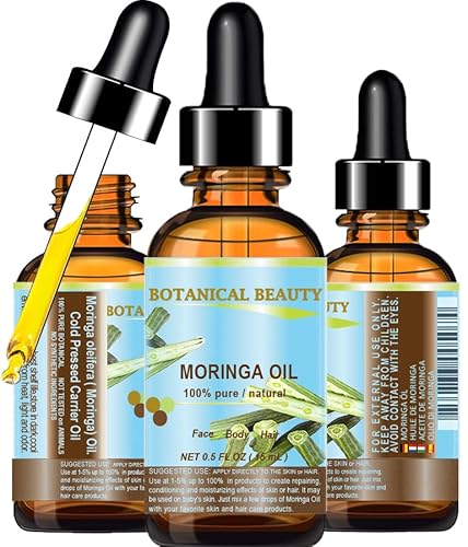 Botanical Beauty Moringa Oil 100% Pure Natural Undiluted Cold Pressed Carrier Oil for Face Skin, Hair, Lips, Nails. Rich in Vitamin C, Vitamin E (0.5 Beauty & Personal Care Botanical Beauty